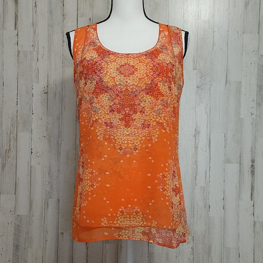 CAbi Orange Floral Tank Top
